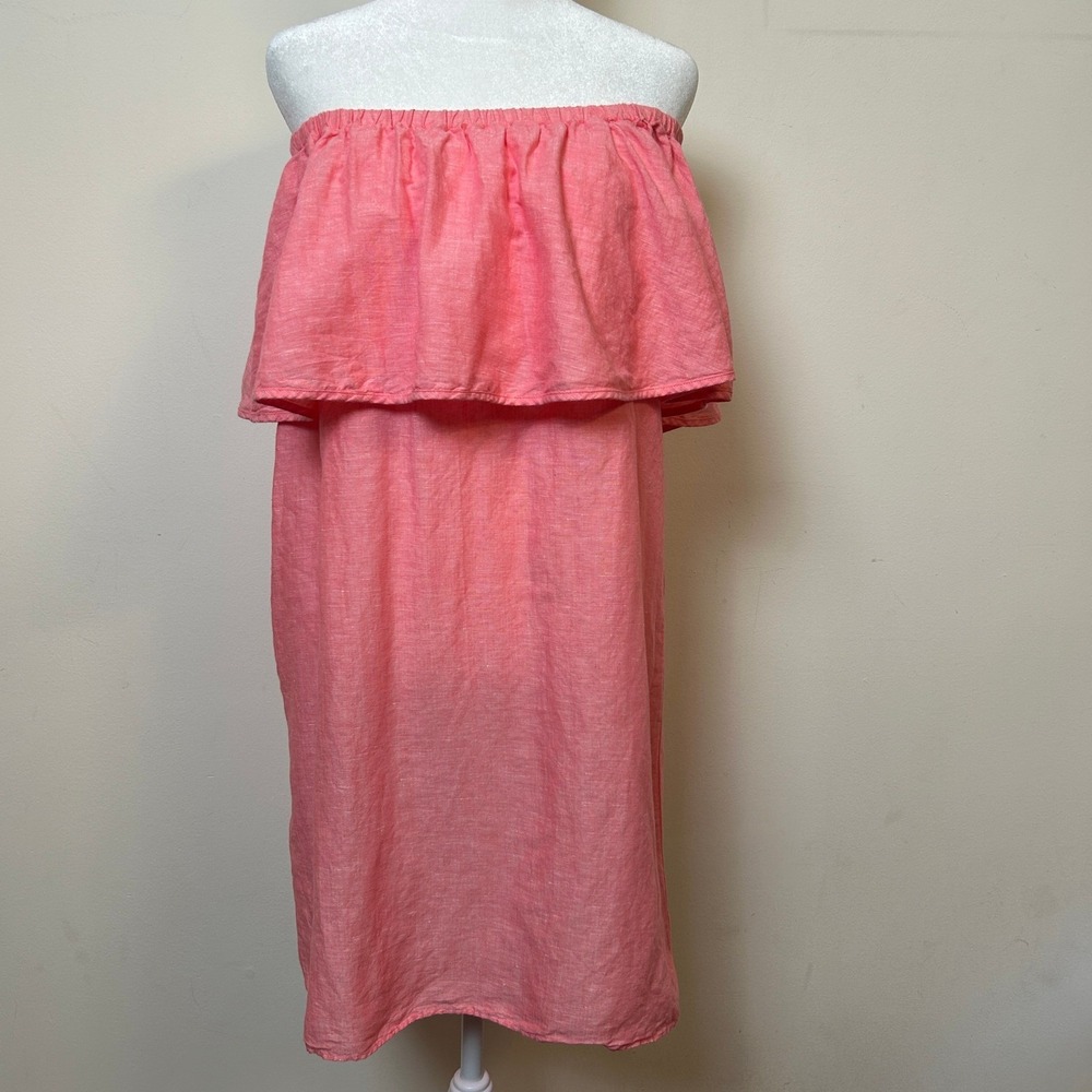 J. Crew Off the Shoulder Ruffle Linen Cotton Dress Pink XXS Good